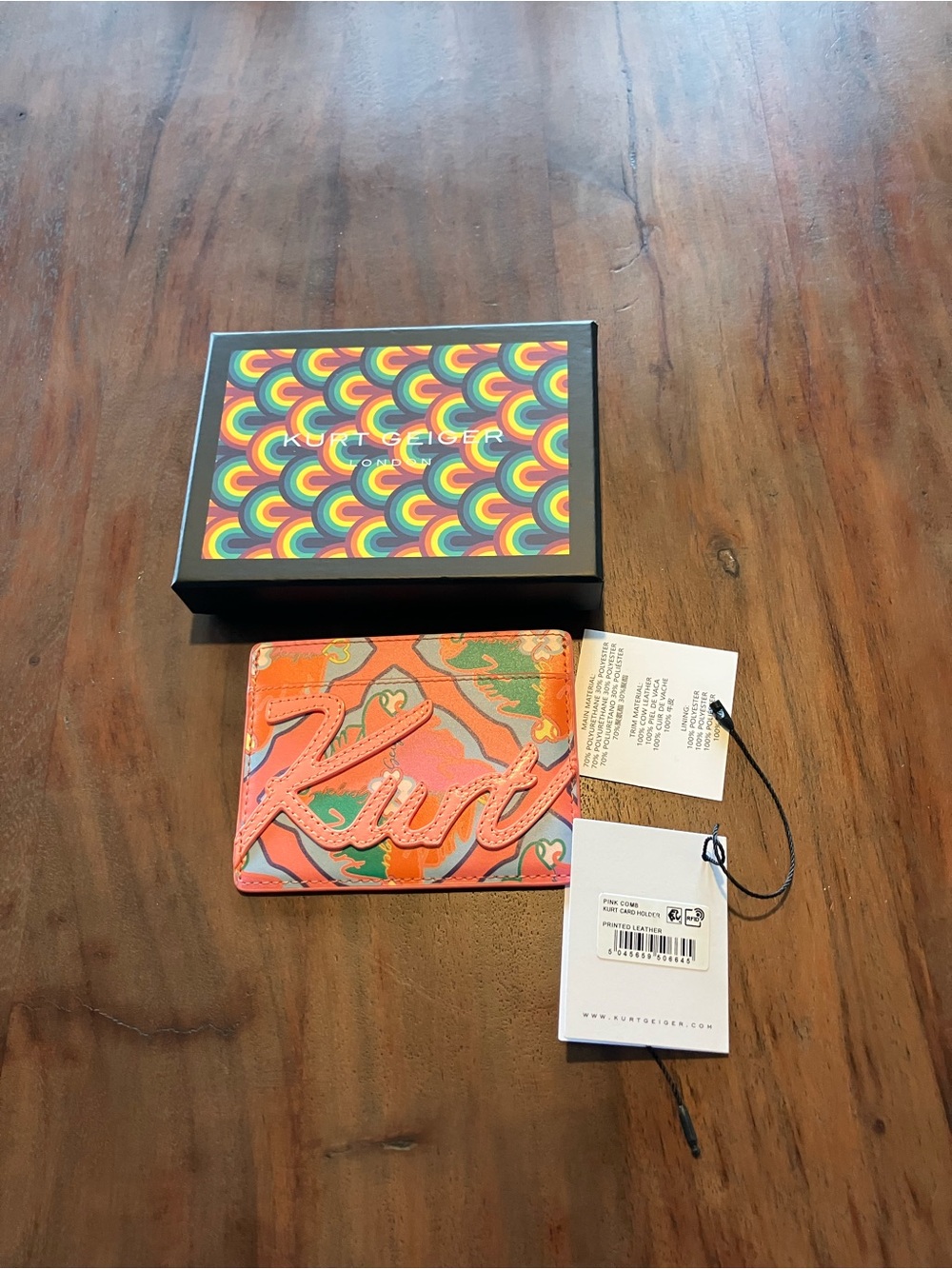 Kurt Geiger Orange Multi Signature Leather Card Holder